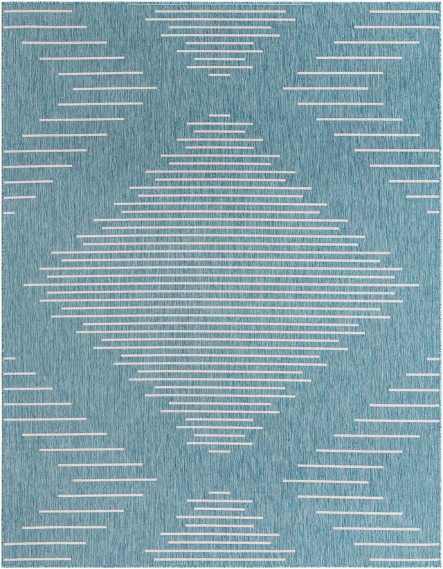 Light Aqua 7' 10 x 10' Outdoor Modern Rectangle Area Rug Weather Resistant for Patio, Deck, Terrace, Balcony, Porch 100% Polypropylene Modern Outside Carpet for Sale at Rug Engine