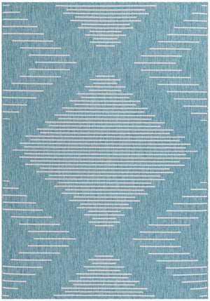 Light Aqua 7' 1 x 10' Outdoor Modern Rectangle Area Rug Weather Resistant for Patio, Deck, Terrace, Balcony, Porch 100% Polypropylene Modern Outside Carpet for Sale at Rug Engine