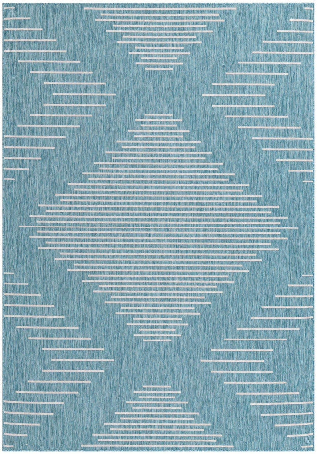 Light Aqua 7' 1 x 10' Outdoor Modern Rectangle Area Rug Weather Resistant for Patio, Deck, Terrace, Balcony, Porch 100% Polypropylene Modern Outside Carpet for Sale at Rug Engine