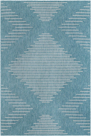 Light Aqua 6' 1 x 9' Outdoor Modern Rectangle Area Rug Weather Resistant for Patio, Deck, Terrace, Balcony, Porch 100% Polypropylene Modern Outside Carpet for Sale at Rug Engine
