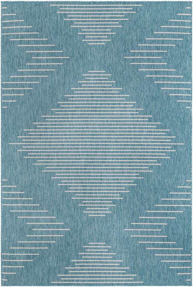 Light Aqua 6' 1 x 9' Outdoor Modern Rectangle Area Rug Weather Resistant for Patio, Deck, Terrace, Balcony, Porch 100% Polypropylene Modern Outside Carpet for Sale at Rug Engine