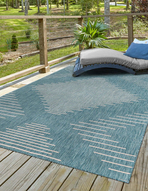 Light Aqua 5' 3 x 8' Outdoor Modern Rectangle Area Rug Weather Resistant for Patio, Deck, Terrace, Balcony, Porch 100% Polypropylene Modern Outside Carpet for Sale at Rug Engine