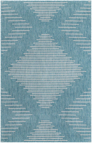 Light Aqua 5' 3 x 8' Outdoor Modern Rectangle Area Rug Weather Resistant for Patio, Deck, Terrace, Balcony, Porch 100% Polypropylene Modern Outside Carpet for Sale at Rug Engine