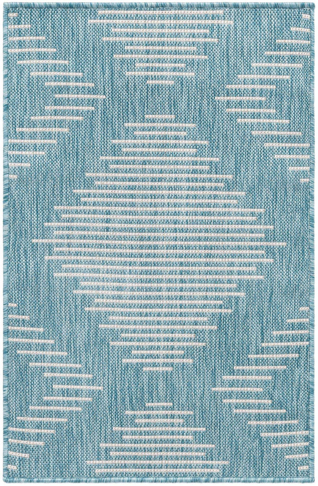 Light Aqua 2' x 3' 1 Outdoor Modern Rectangle Area Rug Weather Resistant for Patio, Deck, Terrace, Balcony, Porch 100% Polypropylene Modern Outside Carpet for Sale at Rug Engine