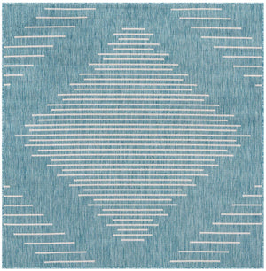 Light Aqua 5' 3 x 5' 3 Outdoor Modern Square Area Rug Weather Resistant for Patio, Deck, Terrace, Balcony, Porch 100% Polypropylene Modern Outside Carpet for Sale at Rug Engine