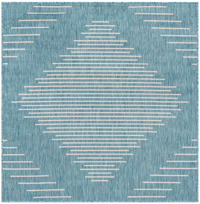 Light Aqua 5' 3 x 5' 3 Outdoor Modern Square Area Rug Weather Resistant for Patio, Deck, Terrace, Balcony, Porch 100% Polypropylene Modern Outside Carpet for Sale at Rug Engine