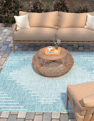 Light Aqua 5' 3 x 5' 3 Outdoor Modern Square Area Rug Weather Resistant for Patio, Deck, Terrace, Balcony, Porch 100% Polypropylene Modern Outside Carpet for Sale at Rug Engine