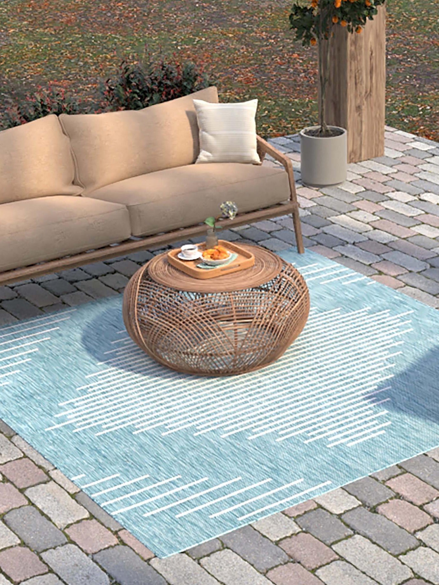 Light Aqua 7' 1 x 7' 1 Outdoor Modern Square Area Rug Weather Resistant for Patio, Deck, Terrace, Balcony, Porch 100% Polypropylene Modern Outside Carpet for Sale at Rug Engine