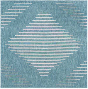 Light Aqua 7' 1 x 7' 1 Outdoor Modern Square Area Rug Weather Resistant for Patio, Deck, Terrace, Balcony, Porch 100% Polypropylene Modern Outside Carpet for Sale at Rug Engine