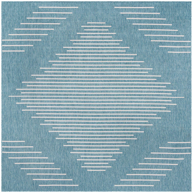 Light Aqua 10' 8 x 10' 8 Outdoor Modern Square Area Rug Weather Resistant for Patio, Deck, Terrace, Balcony, Porch 100% Polypropylene Modern Outside Carpet for Sale at Rug Engine