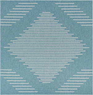 Light Aqua 13' 1 x 13' 1 Outdoor Modern Square Area Rug Weather Resistant for Patio, Deck, Terrace, Balcony, Porch 100% Polypropylene Modern Outside Carpet for Sale at Rug Engine