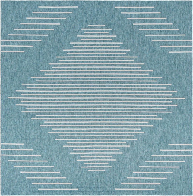Light Aqua 13' 1 x 13' 1 Outdoor Modern Square Area Rug Weather Resistant for Patio, Deck, Terrace, Balcony, Porch 100% Polypropylene Modern Outside Carpet for Sale at Rug Engine