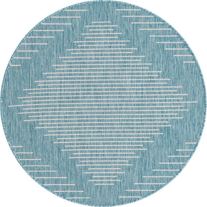 Light Aqua 4' 1 x 4' 1 Outdoor Modern Round Area Rug Weather Resistant for Patio, Deck, Terrace, Balcony, Porch 100% Polypropylene Modern Outside Carpet for Sale at Rug Engine
