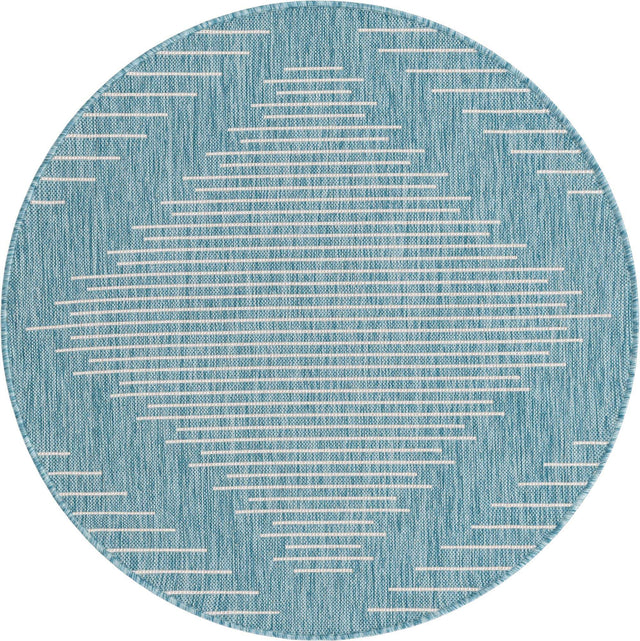 Light Aqua 4' 1 x 4' 1 Outdoor Modern Round Area Rug Weather Resistant for Patio, Deck, Terrace, Balcony, Porch 100% Polypropylene Modern Outside Carpet for Sale at Rug Engine