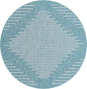 Light Aqua 6' 1 x 6' 1 Outdoor Modern Round Area Rug Weather Resistant for Patio, Deck, Terrace, Balcony, Porch 100% Polypropylene Modern Outside Carpet for Sale at Rug Engine