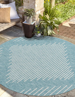 Light Aqua 4' 1 x 4' 1 Outdoor Modern Round Area Rug Weather Resistant for Patio, Deck, Terrace, Balcony, Porch 100% Polypropylene Modern Outside Carpet for Sale at Rug Engine
