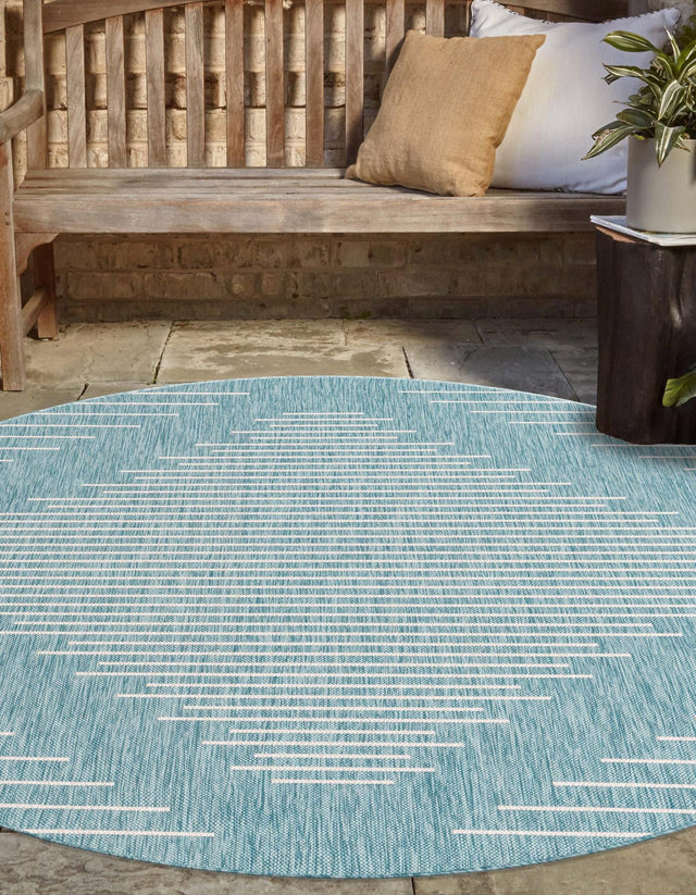 Light Aqua 3' 1 x 3' 1 Outdoor Modern Round Area Rug Weather Resistant for Patio, Deck, Terrace, Balcony, Porch 100% Polypropylene Modern Outside Carpet for Sale at Rug Engine