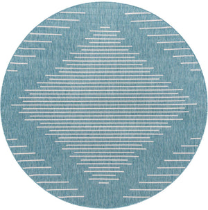 Light Aqua 7' 10 x 7' 10 Outdoor Modern Round Area Rug Weather Resistant for Patio, Deck, Terrace, Balcony, Porch 100% Polypropylene Modern Outside Carpet for Sale at Rug Engine