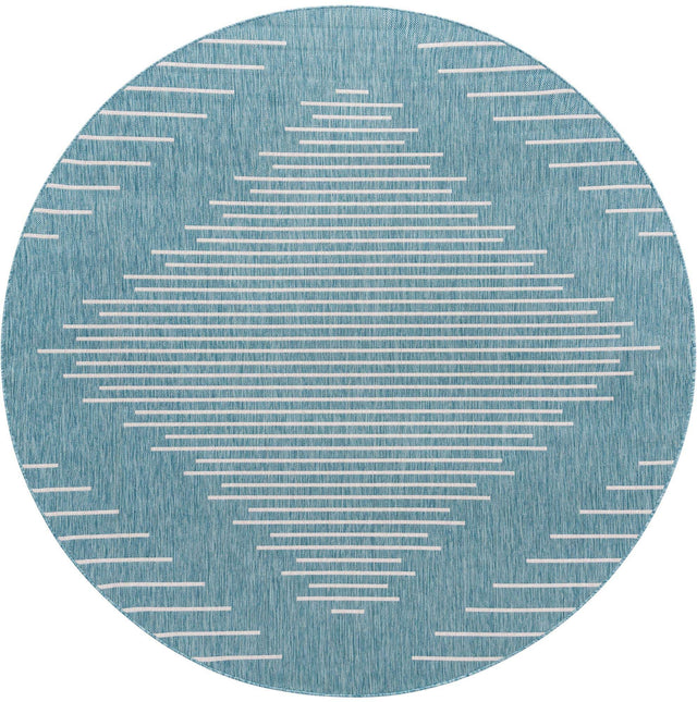 Light Aqua 7' 10 x 7' 10 Outdoor Modern Round Area Rug Weather Resistant for Patio, Deck, Terrace, Balcony, Porch 100% Polypropylene Modern Outside Carpet for Sale at Rug Engine