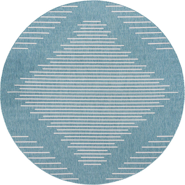 Light Aqua 10' 8 x 10' 8 Outdoor Modern Round Area Rug Weather Resistant for Patio, Deck, Terrace, Balcony, Porch 100% Polypropylene Modern Outside Carpet for Sale at Rug Engine