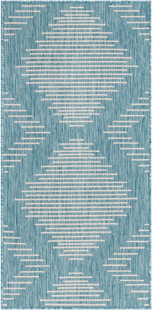 Light Aqua 2' x 4' 1 Outdoor Modern Runner Area Rug Weather Resistant for Patio, Deck, Terrace, Balcony, Porch 100% Polypropylene Modern Outside Carpet for Sale at Rug Engine
