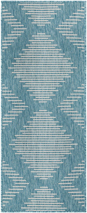 Light Aqua 2' x 5' 3 Outdoor Modern Runner Area Rug Weather Resistant for Patio, Deck, Terrace, Balcony, Porch 100% Polypropylene Modern Outside Carpet for Sale at Rug Engine