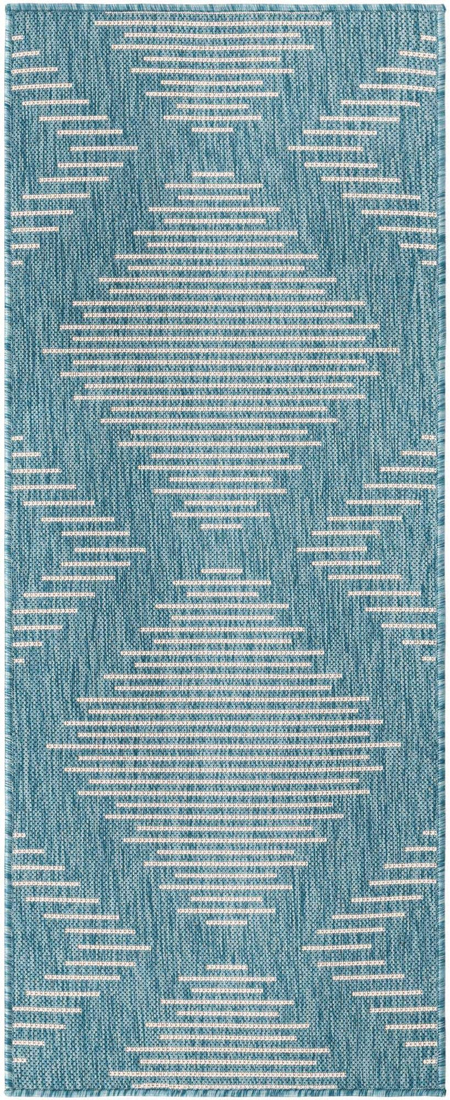 Light Aqua 2' x 5' 3 Outdoor Modern Runner Area Rug Weather Resistant for Patio, Deck, Terrace, Balcony, Porch 100% Polypropylene Modern Outside Carpet for Sale at Rug Engine