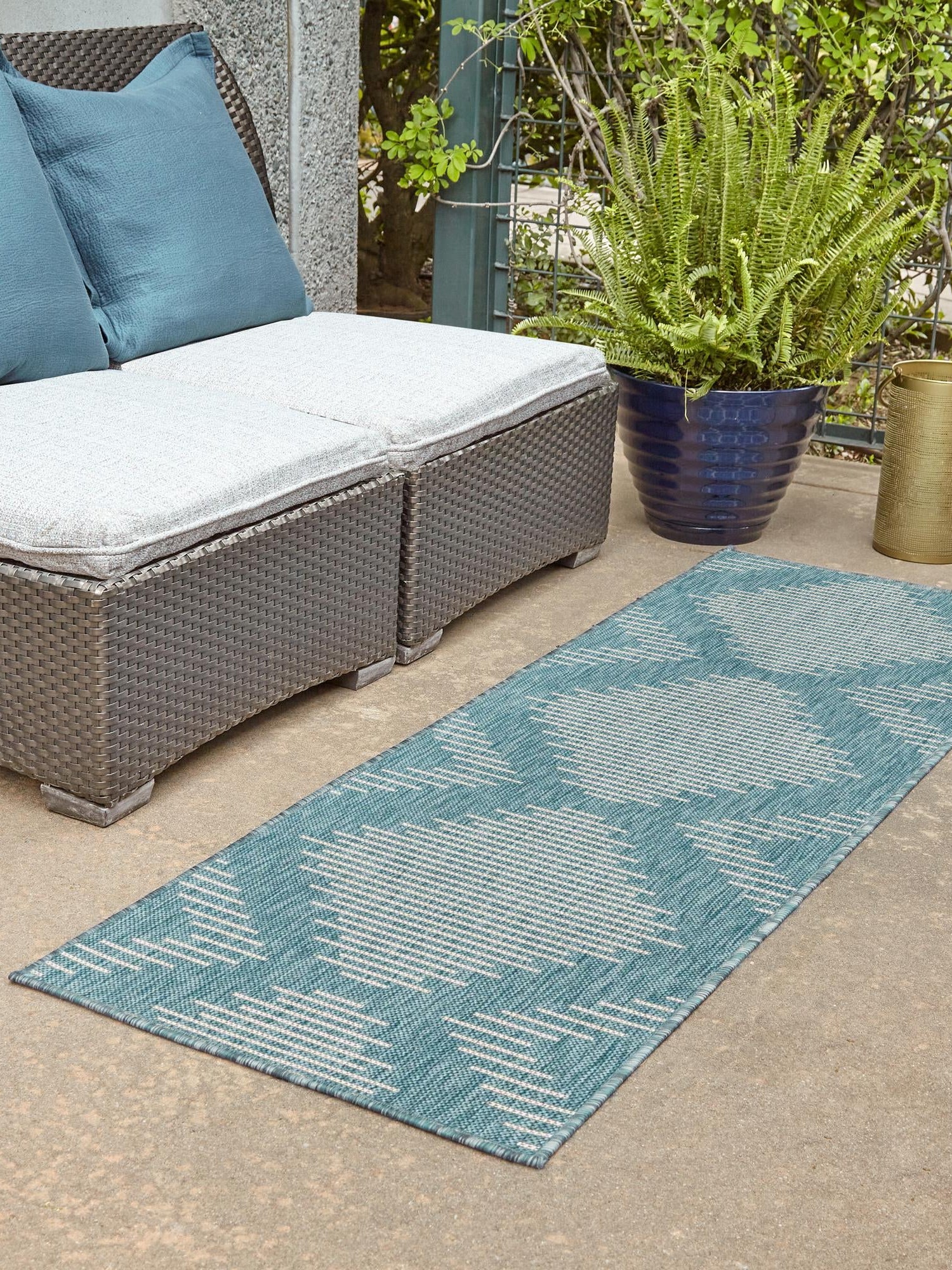 Light Aqua 2' x 4' 1 Outdoor Modern Runner Area Rug Weather Resistant for Patio, Deck, Terrace, Balcony, Porch 100% Polypropylene Modern Outside Carpet for Sale at Rug Engine