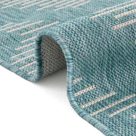 Light Aqua 2' x 8' Outdoor Modern Runner Area Rug Weather Resistant for Patio, Deck, Terrace, Balcony, Porch 100% Polypropylene Modern Outside Carpet for Sale at Rug Engine
