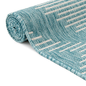 Light Aqua 2' x 6' 1 Outdoor Modern Runner Area Rug Weather Resistant for Patio, Deck, Terrace, Balcony, Porch 100% Polypropylene Modern Outside Carpet for Sale at Rug Engine