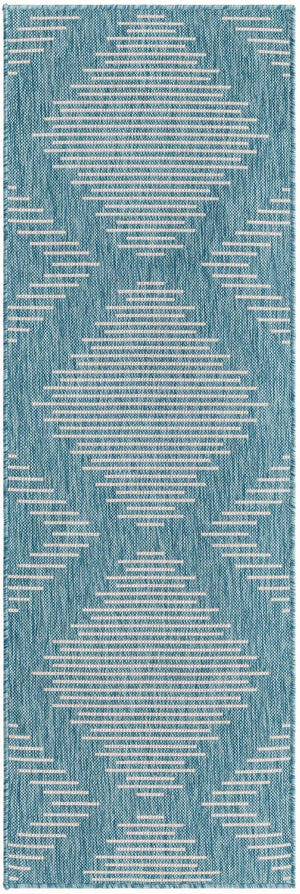 Light Aqua 2' x 6' 1 Outdoor Modern Runner Area Rug Weather Resistant for Patio, Deck, Terrace, Balcony, Porch 100% Polypropylene Modern Outside Carpet for Sale at Rug Engine