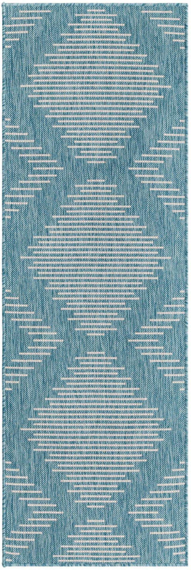Light Aqua 2' x 6' 1 Outdoor Modern Runner Area Rug Weather Resistant for Patio, Deck, Terrace, Balcony, Porch 100% Polypropylene Modern Outside Carpet for Sale at Rug Engine