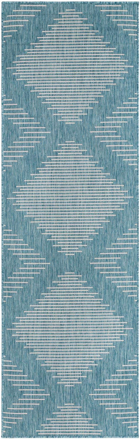 Light Aqua 2' x 8' Outdoor Modern Runner Area Rug Weather Resistant for Patio, Deck, Terrace, Balcony, Porch 100% Polypropylene Modern Outside Carpet for Sale at Rug Engine