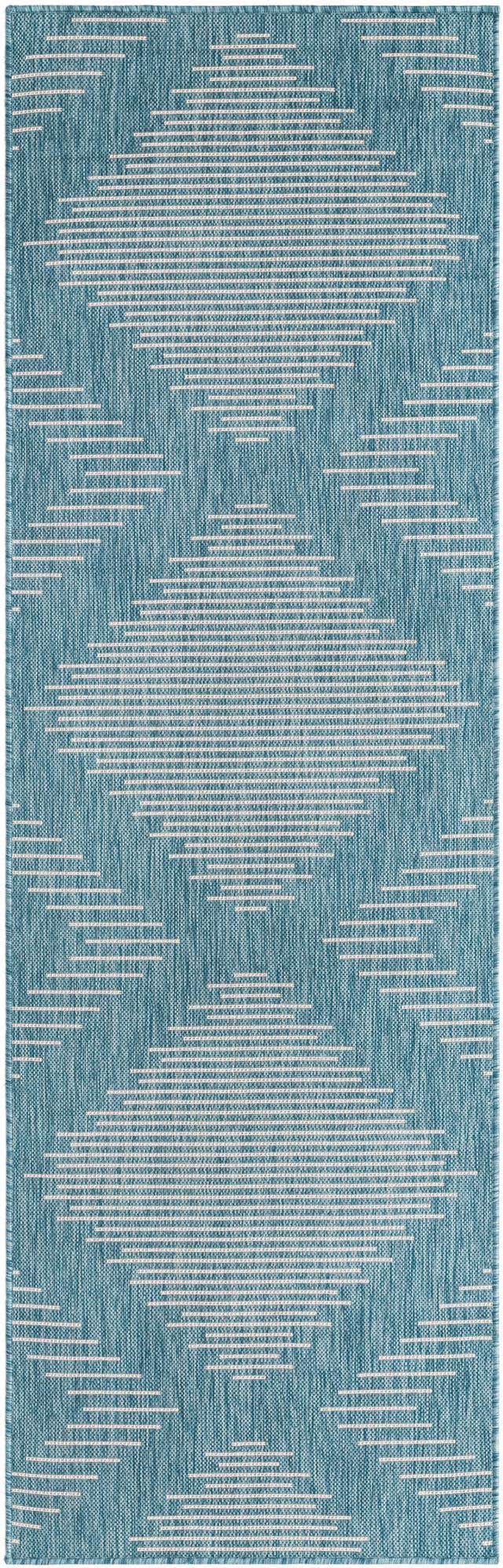 Light Aqua 2' x 8' Outdoor Modern Runner Area Rug Weather Resistant for Patio, Deck, Terrace, Balcony, Porch 100% Polypropylene Modern Outside Carpet for Sale at Rug Engine