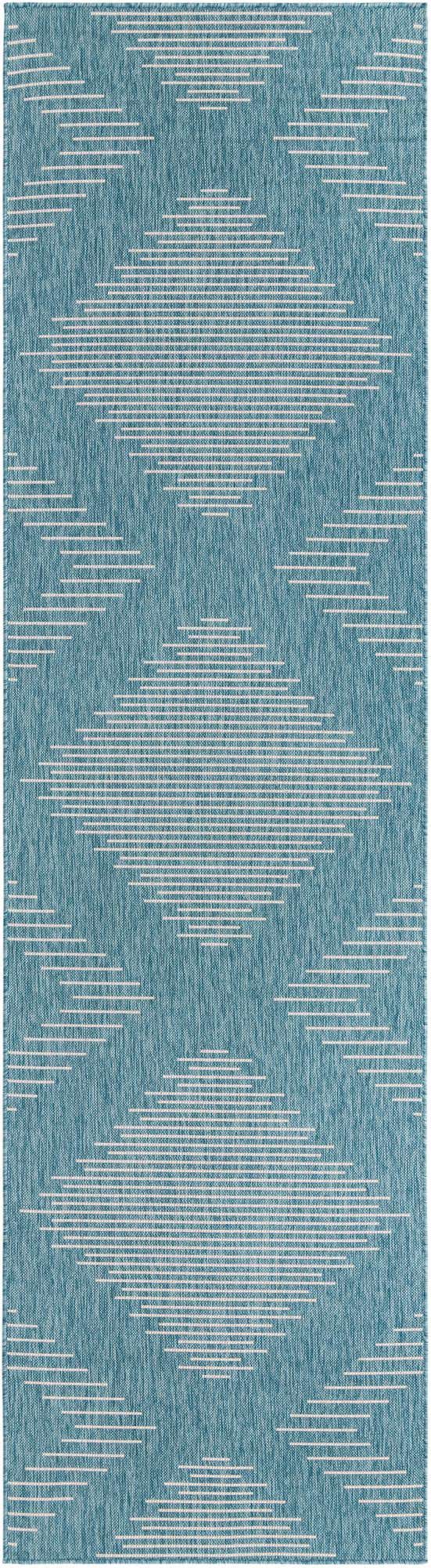 Light Aqua 3' 3 x 12' Outdoor Modern Runner Area Rug Weather Resistant for Patio, Deck, Terrace, Balcony, Porch 100% Polypropylene Modern Outside Carpet for Sale at Rug Engine