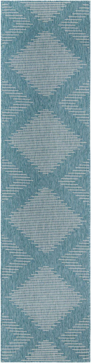 Light Aqua 3' 3 x 14' 1 Outdoor Modern Runner Area Rug Weather Resistant for Patio, Deck, Terrace, Balcony, Porch 100% Polypropylene Modern Outside Carpet for Sale at Rug Engine
