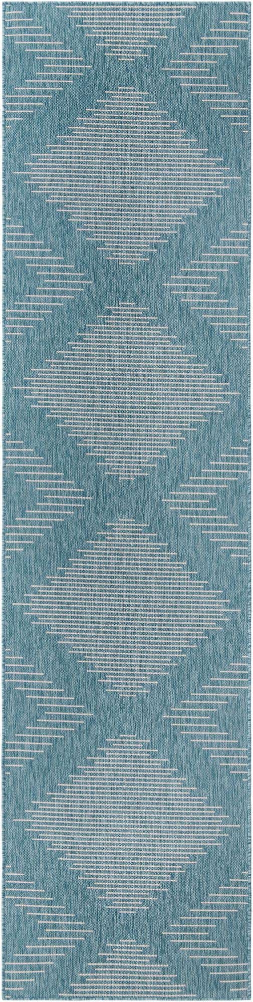 Light Aqua 3' 3 x 14' 1 Outdoor Modern Runner Area Rug Weather Resistant for Patio, Deck, Terrace, Balcony, Porch 100% Polypropylene Modern Outside Carpet for Sale at Rug Engine