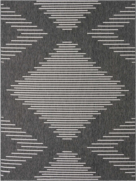 Charcoal Gray 9' x 12' Outdoor Modern Rectangle Area Rug Weather Resistant for Patio, Deck, Terrace, Balcony, Porch 100% Polypropylene Modern Outside Carpet for Sale at Rug Engine