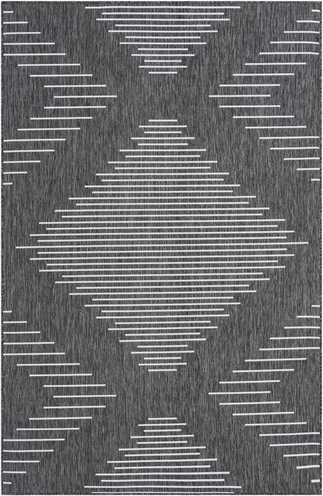 Charcoal Gray 6' 1 x 9' Outdoor Modern Rectangle Area Rug Weather Resistant for Patio, Deck, Terrace, Balcony, Porch 100% Polypropylene Modern Outside Carpet for Sale at Rug Engine
