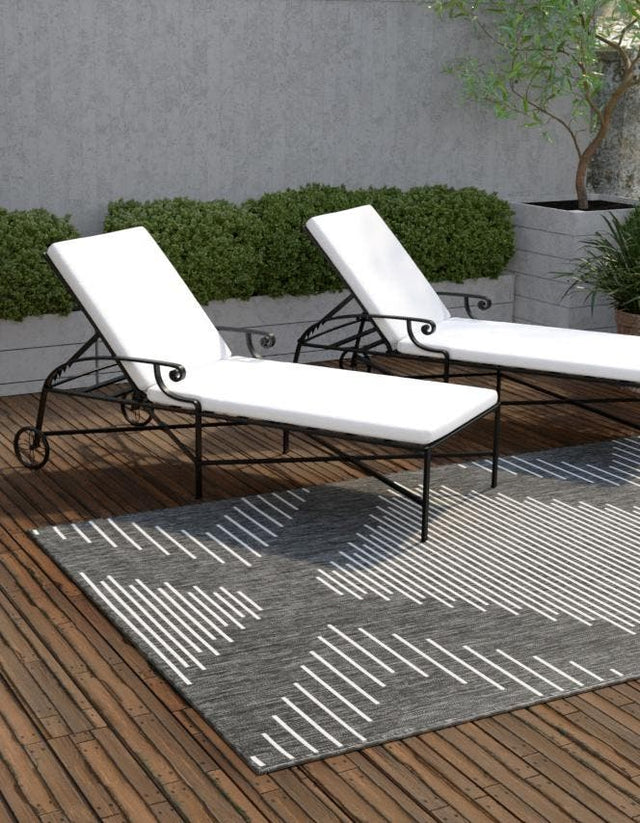 Charcoal Gray 4' 1 x 6' 1 Outdoor Modern Rectangle Area Rug Weather Resistant for Patio, Deck, Terrace, Balcony, Porch 100% Polypropylene Modern Outside Carpet for Sale at Rug Engine
