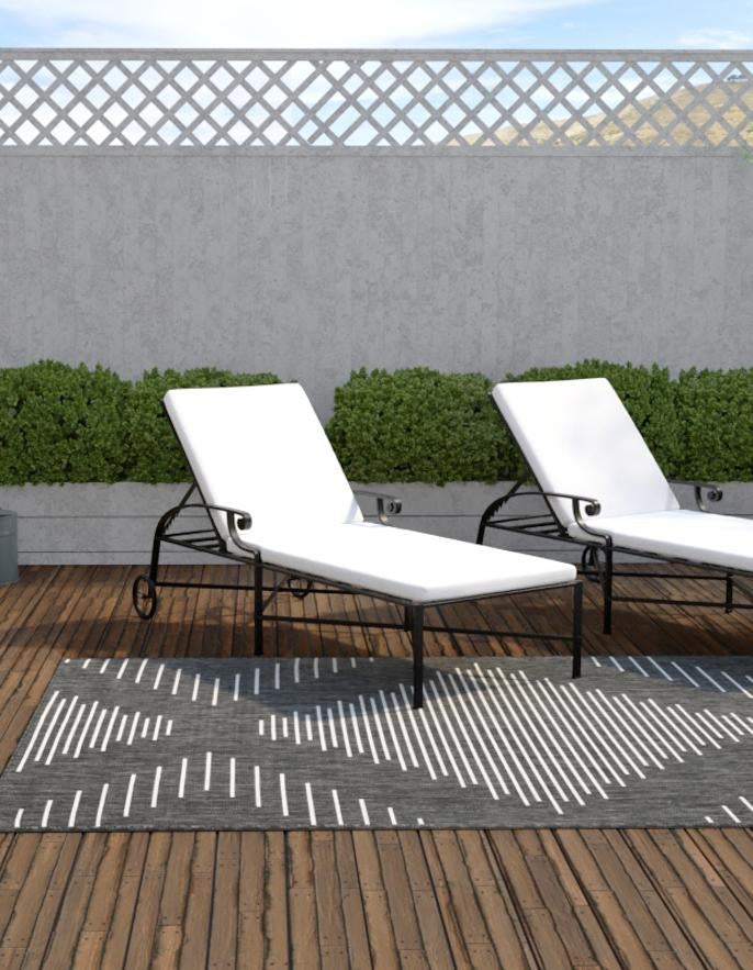 Charcoal Gray 7' 1 x 10' Outdoor Modern Rectangle Area Rug Weather Resistant for Patio, Deck, Terrace, Balcony, Porch 100% Polypropylene Modern Outside Carpet for Sale at Rug Engine