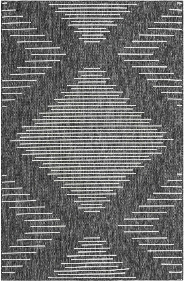 Charcoal Gray 5' 3 x 8' Outdoor Modern Rectangle Area Rug Weather Resistant for Patio, Deck, Terrace, Balcony, Porch 100% Polypropylene Modern Outside Carpet for Sale at Rug Engine
