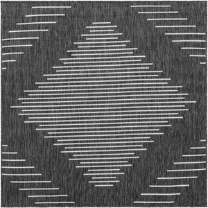 Charcoal Gray 5' 3 x 5' 3 Outdoor Modern Square Area Rug Weather Resistant for Patio, Deck, Terrace, Balcony, Porch 100% Polypropylene Modern Outside Carpet for Sale at Rug Engine