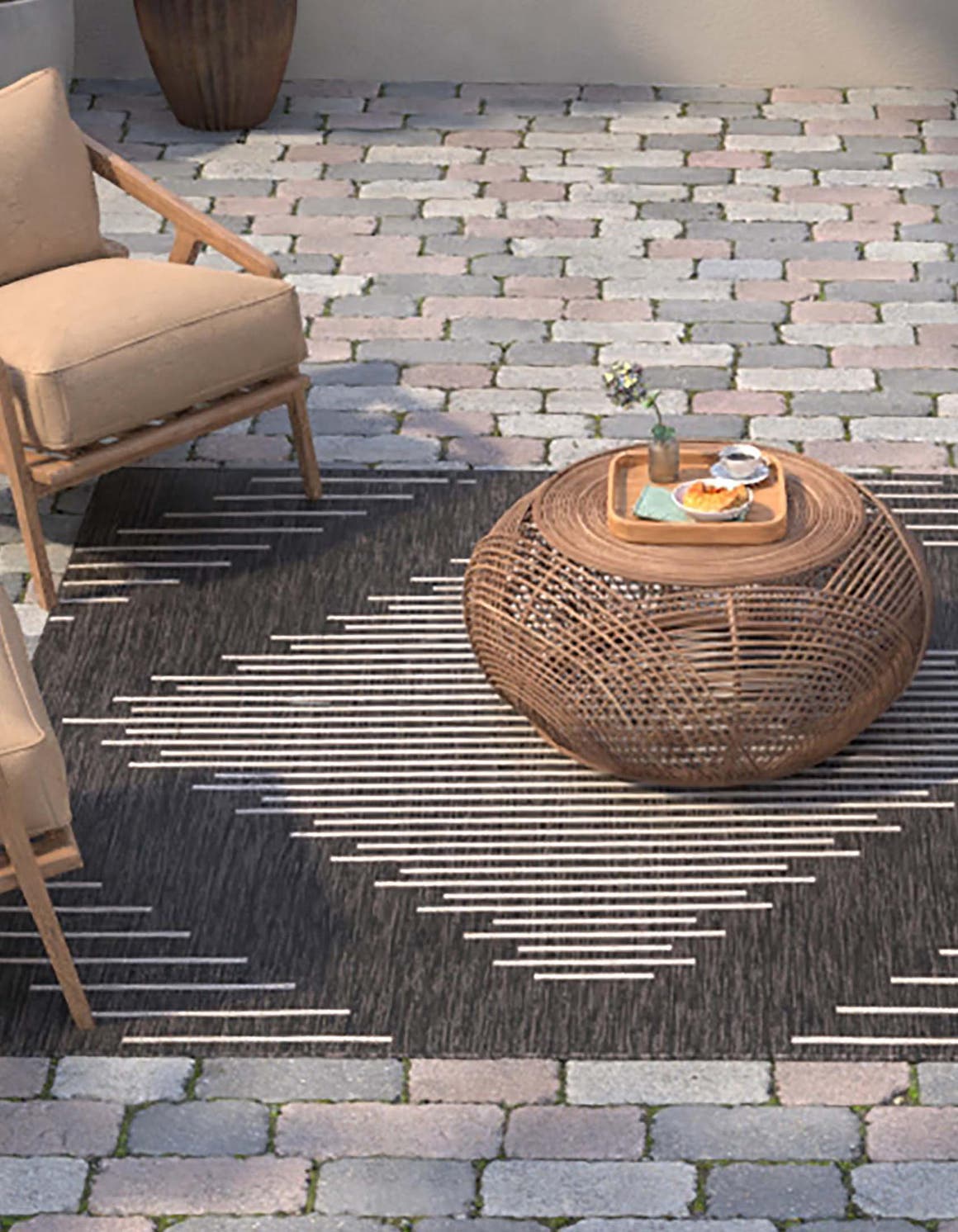 Charcoal Gray 5' 3 x 5' 3 Outdoor Modern Square Area Rug Weather Resistant for Patio, Deck, Terrace, Balcony, Porch 100% Polypropylene Modern Outside Carpet for Sale at Rug Engine