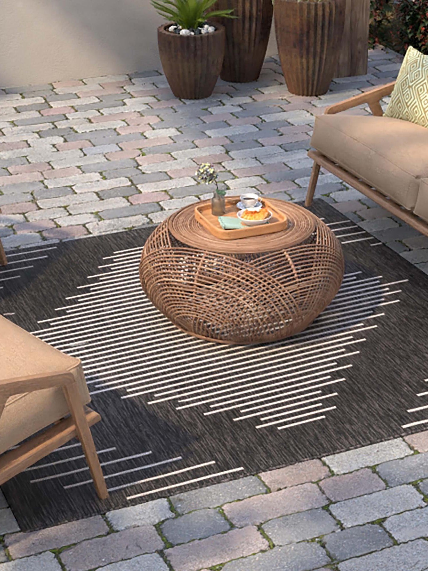 Charcoal Gray 13' 1 x 13' 1 Outdoor Modern Square Area Rug Weather Resistant for Patio, Deck, Terrace, Balcony, Porch 100% Polypropylene Modern Outside Carpet for Sale at Rug Engine
