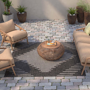 Charcoal Gray 6' 1 x 6' 1 Outdoor Modern Square Area Rug Weather Resistant for Patio, Deck, Terrace, Balcony, Porch 100% Polypropylene Modern Outside Carpet for Sale at Rug Engine