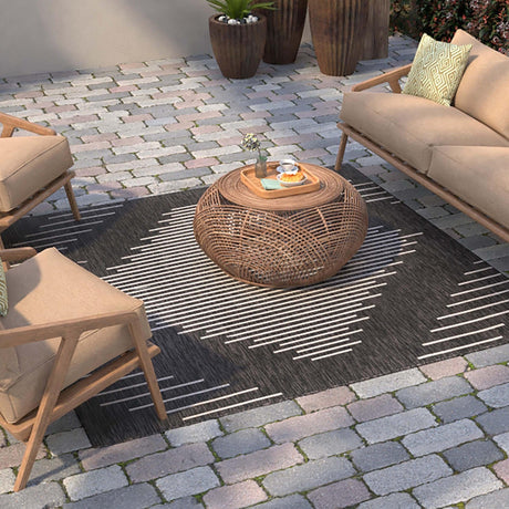 Charcoal Gray 6' 1 x 6' 1 Outdoor Modern Square Area Rug Weather Resistant for Patio, Deck, Terrace, Balcony, Porch 100% Polypropylene Modern Outside Carpet for Sale at Rug Engine