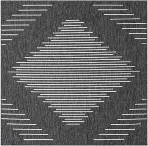 Charcoal Gray 7' 1 x 7' 1 Outdoor Modern Square Area Rug Weather Resistant for Patio, Deck, Terrace, Balcony, Porch 100% Polypropylene Modern Outside Carpet for Sale at Rug Engine