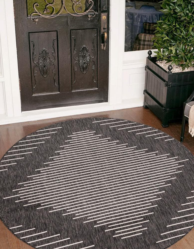 Charcoal Gray 3' 1 x 3' 1 Outdoor Modern Round Area Rug Weather Resistant for Patio, Deck, Terrace, Balcony, Porch 100% Polypropylene Modern Outside Carpet for Sale at Rug Engine