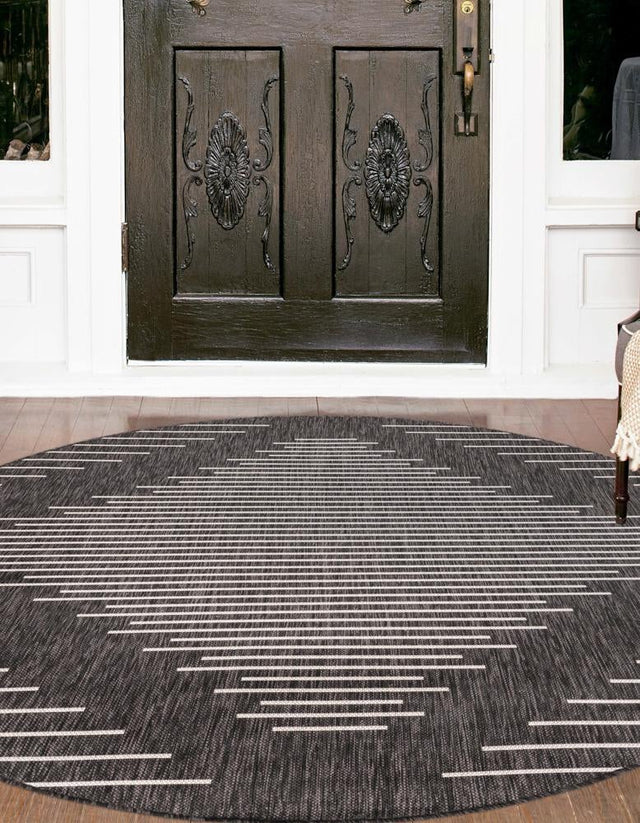 Charcoal Gray 3' 1 x 3' 1 Outdoor Modern Round Area Rug Weather Resistant for Patio, Deck, Terrace, Balcony, Porch 100% Polypropylene Modern Outside Carpet for Sale at Rug Engine